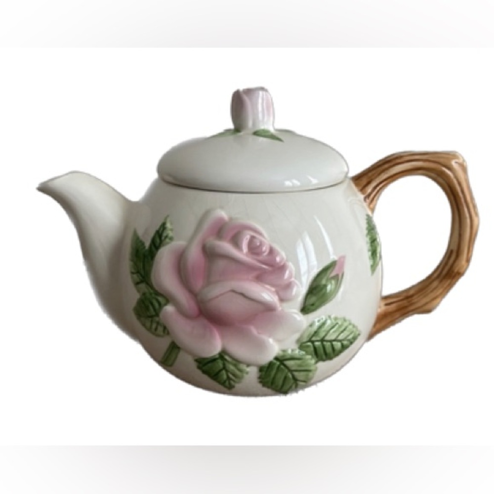 Vintage Teleflora Gift Pink Rose Embossed Teapot